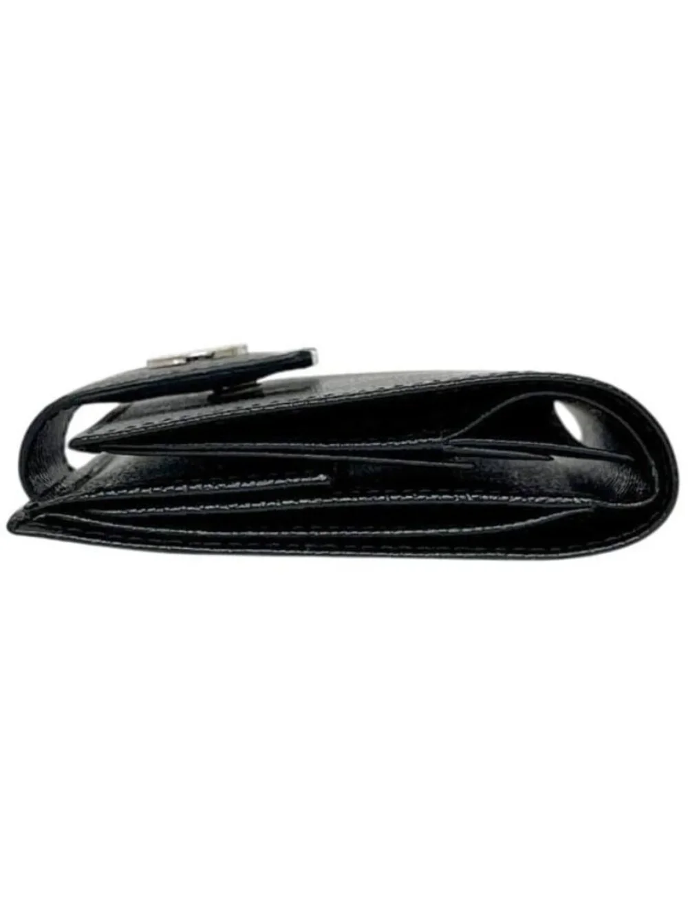 Bvlgari Bifold Wallet Black Gray Leather Hook Mini Compact